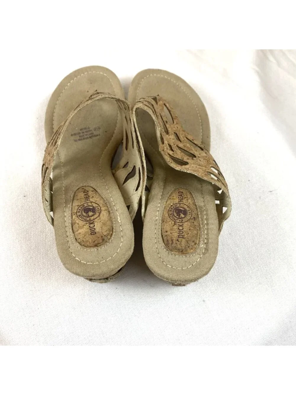 Duck Head Women's Tan Slip-On Cork Dressy Open Toe Wedge Sandals 3